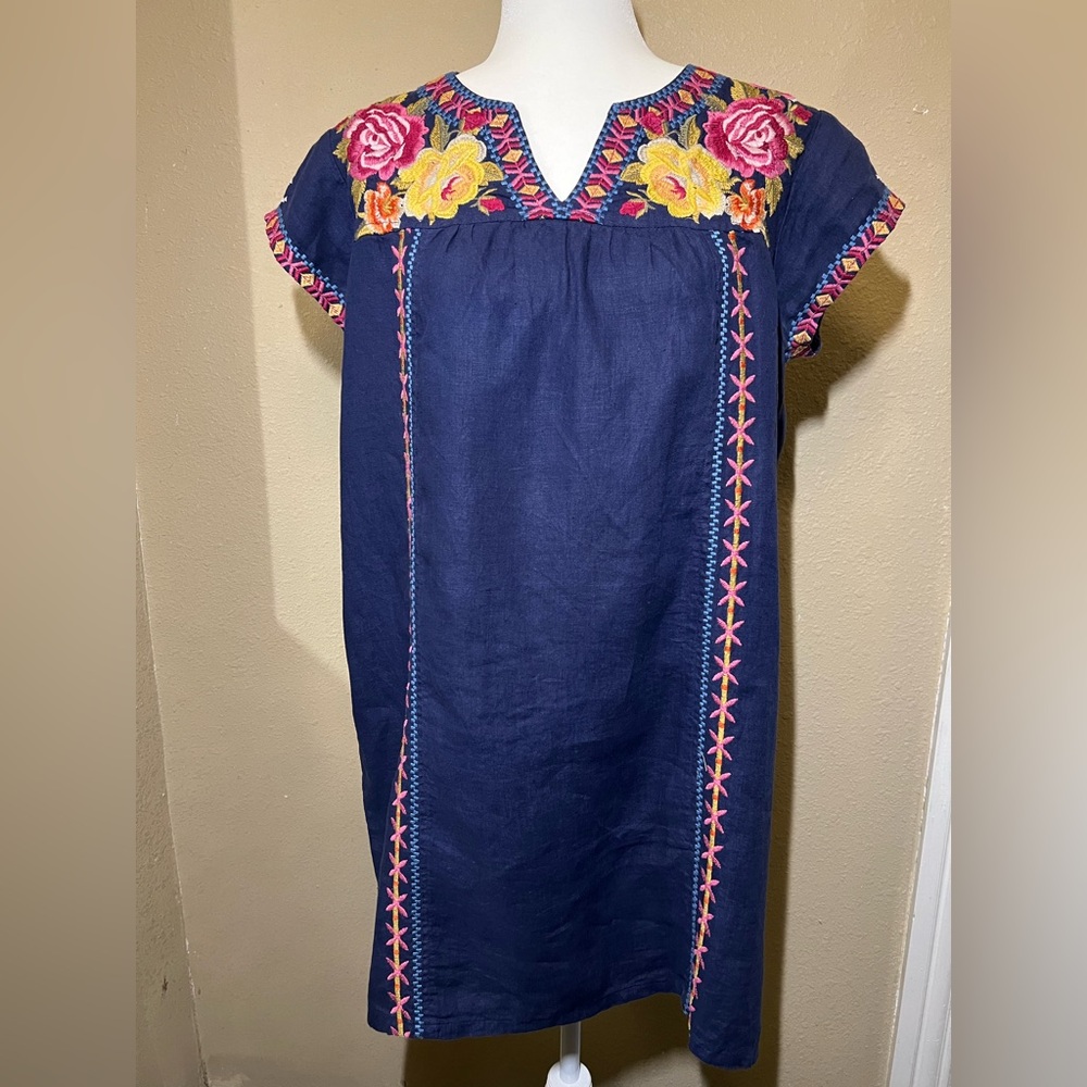 Johnny Was Navy Tunic with Colorful Embroidery